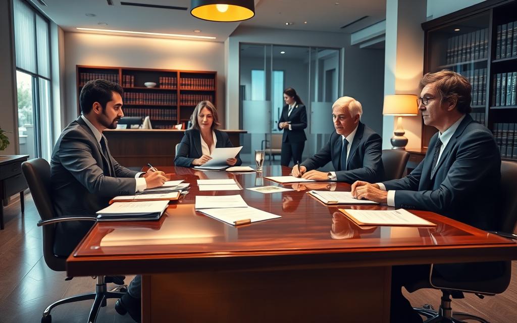 A Well-Lit And Professional Law Office Interior, Showcasing A Team Of Lawyers And Support Staff Working Collaboratively On Legal Documents And Strategy. Soft, Warm Lighting Illuminates The Scene, Creating A Sense Of Focus And Diligence. In The Foreground, A Team Of Three Attorneys Sit Around A Polished Wooden Table, Engaged In Discussion And Reviewing Case Files. In The Middle Ground, A Paralegal Assists A Client, Explaining Documents And Offering Guidance. In The Background, A Receptionist Greets Visitors, While A Law Clerk Organizes Shelves Of Legal Volumes. The Overall Atmosphere Conveys The Expertise, Dedication, And Teamwork Of A Skilled Legal Team, Ready To Provide Comprehensive Support And Achieve The Best Possible Outcome For Their Clients. A Well-Lit And Professional Law Office Interior, Showcasing A Team Of Lawyers And Support Staff Working Collaboratively On Legal Documents And Strategy. Soft, Warm Lighting Illuminates The Scene, Creating A Sense Of Focus And Diligence. In The Foreground, A Team Of Three Attorneys Sit Around A Polished Wooden Table, Engaged In Discussion And Reviewing Case Files. In The Middle Ground, A Paralegal Assists A Client, Explaining Documents And Offering Guidance. In The Background, A Receptionist Greets Visitors, While A Law Clerk Organizes Shelves Of Legal Volumes. The Overall Atmosphere Conveys The Expertise, Dedication, And Teamwork Of A Skilled Legal Team, Ready To Provide Comprehensive Support And Achieve The Best Possible Outcome For Their Clients.
